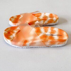 New Treasure & Bond Girls Ellie Clear Cross Toe Tie Dye Orange Slide Sandals 5